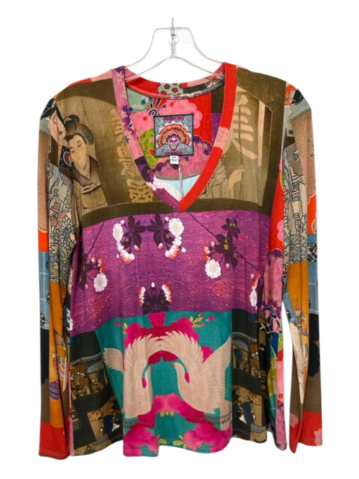Johnny Was Size XXS Purple, Teal & multi Bamboo Blend V Neck Mixed Floral Top Purple, Teal & multi / XXS