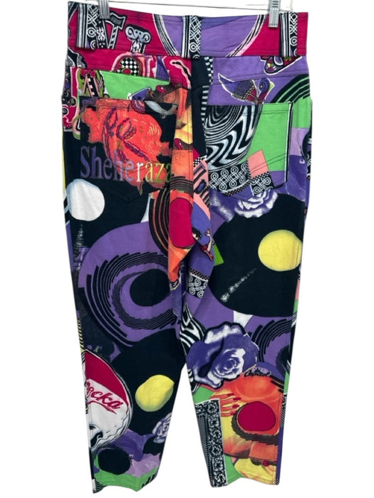 Gianni Versace Size 52 Purple & Multi Print Cotton Blend Abstract Khakis Pants Purple & Multi Print / 52