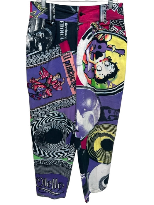 Gianni Versace Size 52 Purple & Multi Print Cotton Blend Abstract Khakis Pants Purple & Multi Print / 52