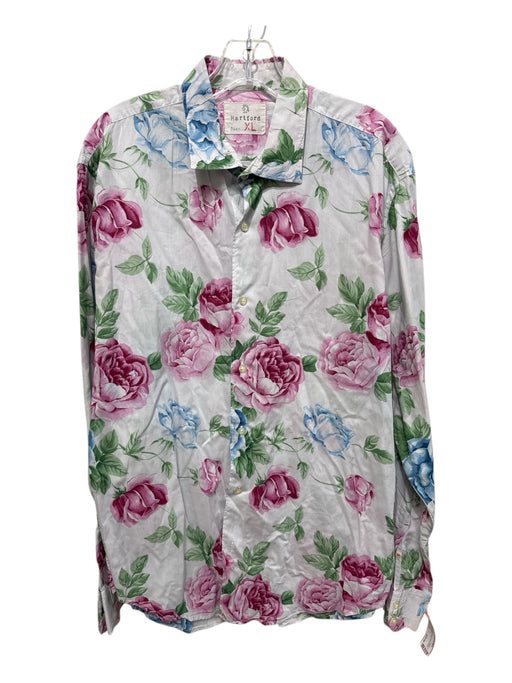 Hartford Size XL White & Multi Cotton Blend Floral Button up Long Sleeve Shirt White & Multi / XL