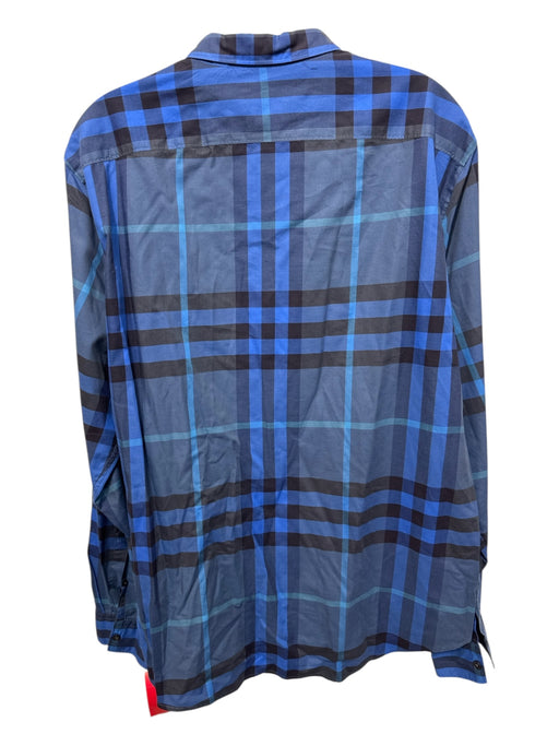 Burberry Size Est L Navy & Blue Cotton Novacheck Button Up Long Sleeve Shirt Navy & Blue / Est L