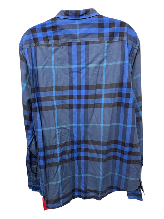 Burberry Size Est L Navy & Blue Cotton Novacheck Button Up Long Sleeve Shirt Navy & Blue / Est L