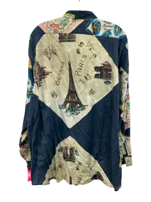 Paul Smith Size Est L Blue & Multi Cotton Abstract Men's Long Sleeve Shirt Blue & Multi / Est L