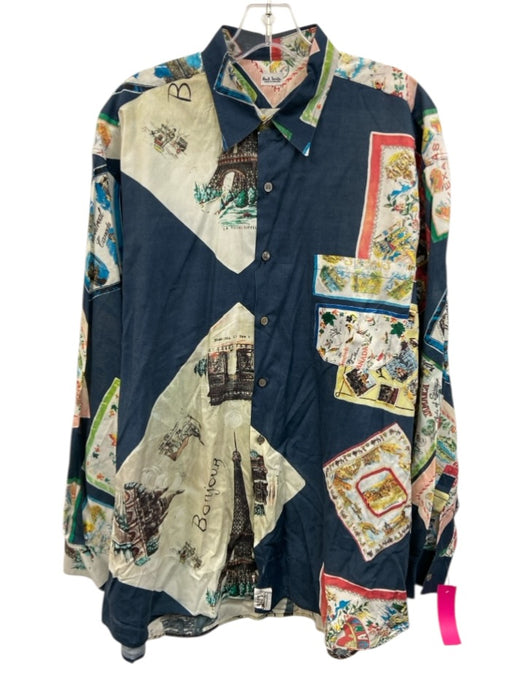 Paul Smith Size Est L Blue & Multi Cotton Abstract Men's Long Sleeve Shirt Blue & Multi / Est L