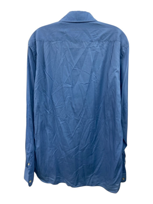 La Chemise Size L Blue Cotton Solid Button Up front pocket Long Sleeve Shirt Blue / L