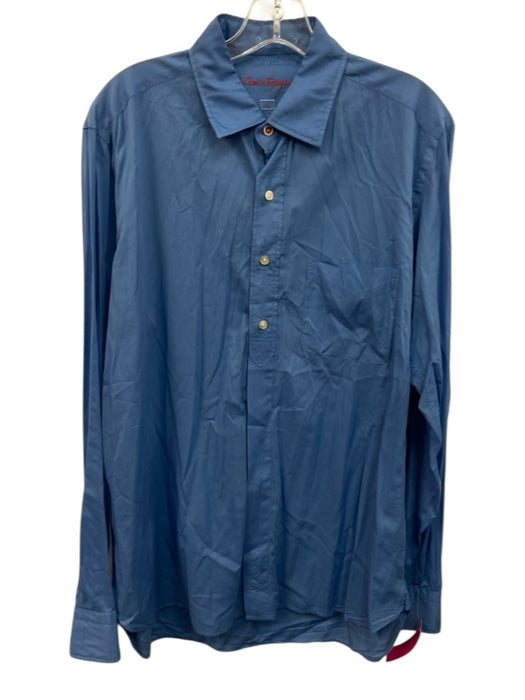 La Chemise Size L Blue Cotton Solid Button Up front pocket Long Sleeve Shirt Blue / L