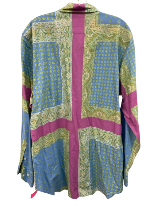 Etro Size XXL Blue & Pink Cotton Paisley Abstract Button up Long Sleeve Shirt Blue & Pink / XXL