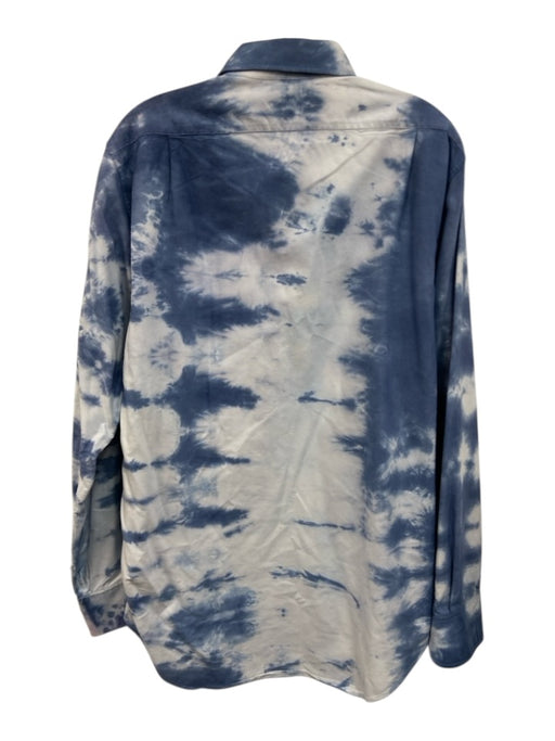 Sid Mashburn Size Est L Blue & White Cotton Tye Dye Button Up Long Sleeve Shirt Blue & White / Est L