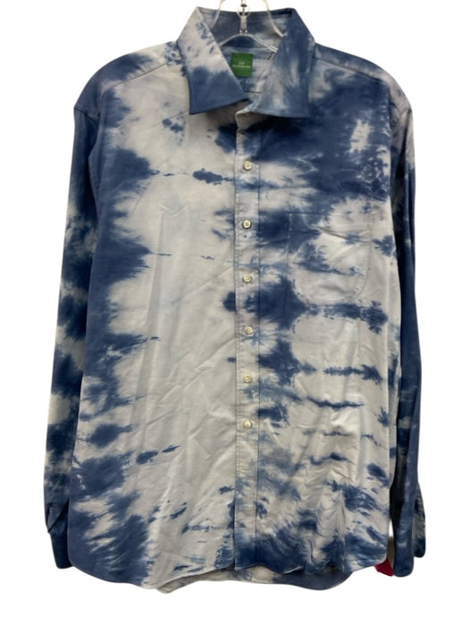 Sid Mashburn Size Est L Blue & White Cotton Tye Dye Button Up Long Sleeve Shirt Blue & White / Est L