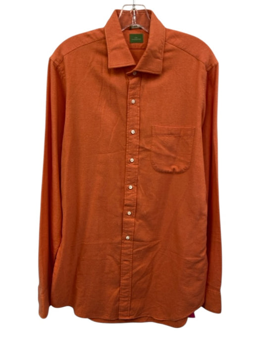 Sid Mashburn Size M Orange Cotton Blend Solid Button Up Men's Long Sleeve Shirt Orange / M