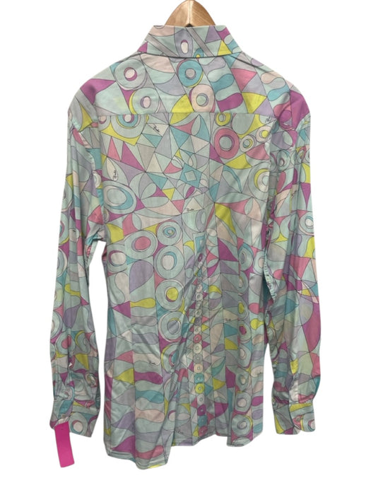 Emilio Pucci Size Est 17 Blue & Pink Cotton Abstract Button Up Long Sleeve Shirt Blue & Pink / Est 17