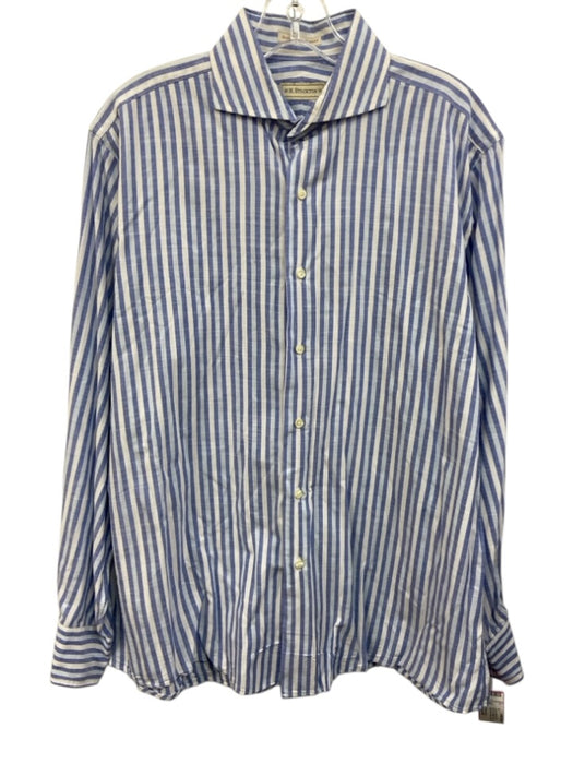 H Stockton Size Est M Blue & White Cotton Striped Button Up Long Sleeve Shirt Blue & White / Est M