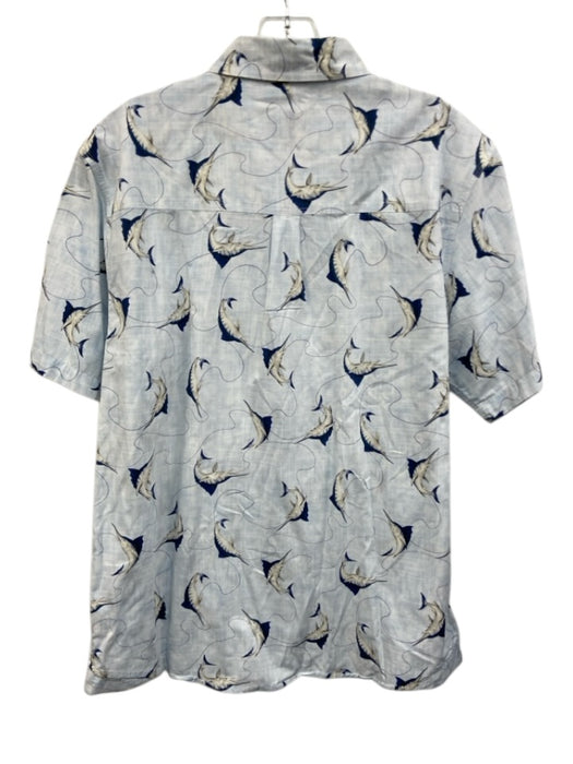 Max & Chester Size L Blue & White Cotton Fish Button Up Men's Short Sleeve Blue & White / L