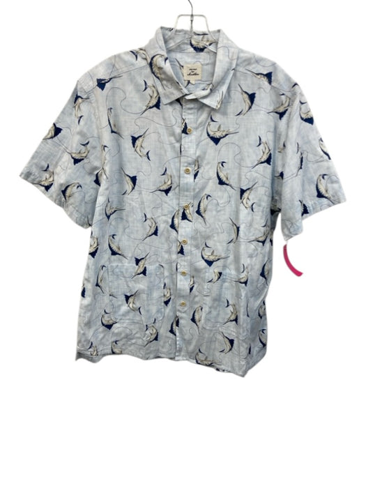 Max & Chester Size L Blue & White Cotton Fish Button Up Men's Short Sleeve Blue & White / L