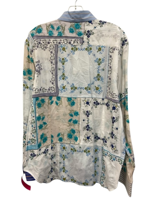 Paul Smith Size Est L White & Blue Cotton Floral Button Up Long Sleeve Shirt White & Blue / Est L