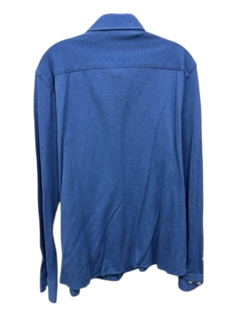 Massimo Dutti Size L Blue Cotton Blend Solid Button Down Men's Long Sleeve Shirt Blue / L