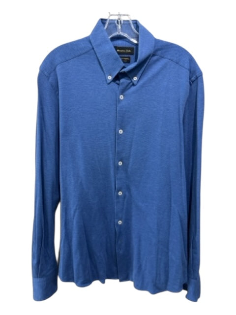 Massimo Dutti Size L Blue Cotton Blend Solid Button Down Men's Long Sleeve Shirt Blue / L