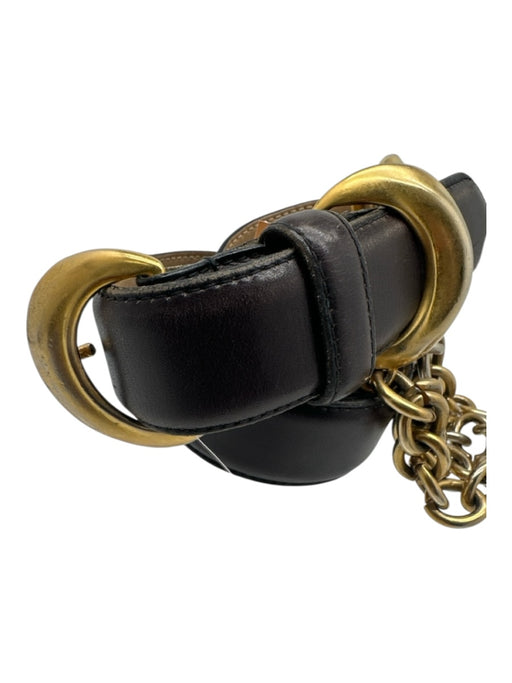 Robert Lee Morris Black & Gold Leather Gold Tone Hardware Chain Detail Belts Black & Gold / M