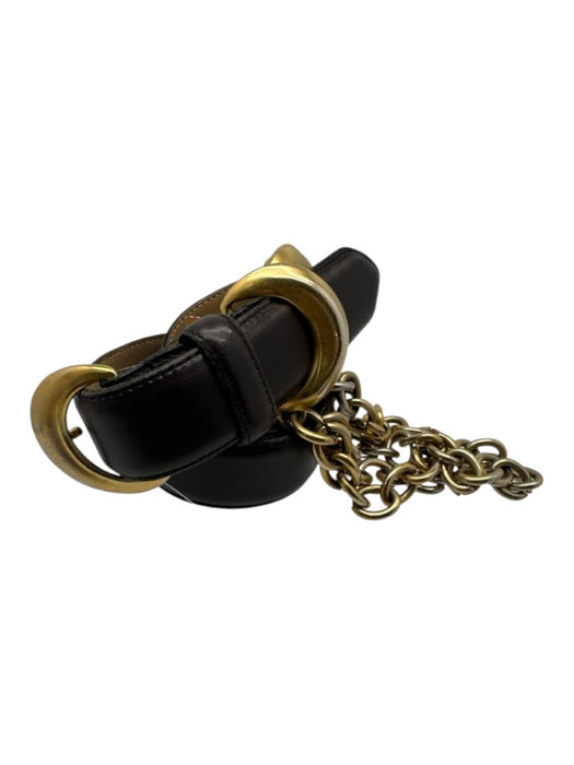 Robert Lee Morris Black & Gold Leather Gold Tone Hardware Chain Detail Belts Black & Gold / M
