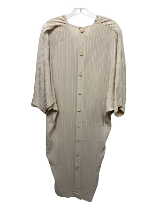 Krizia Beige Cream Silk Batwing Sleeves Ribbed Cowl neck Maxi Dress Beige Cream