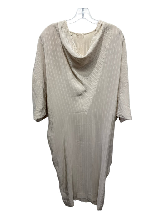 Krizia Beige Cream Silk Batwing Sleeves Ribbed Cowl neck Maxi Dress Beige Cream