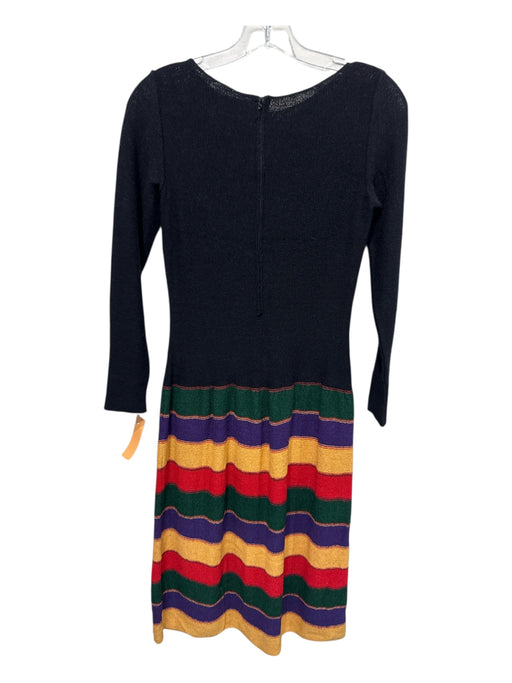 Adolfo Size Est S Black, Yellow, & Multi Wool Blend Long Sleeve Striped Dress Black, Yellow, & Multi / Est S