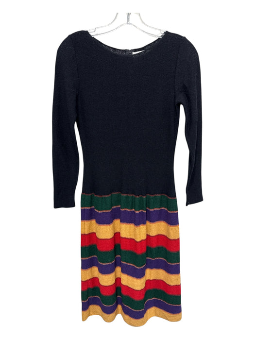 Adolfo Size Est S Black, Yellow, & Multi Wool Blend Long Sleeve Striped Dress Black, Yellow, & Multi / Est S