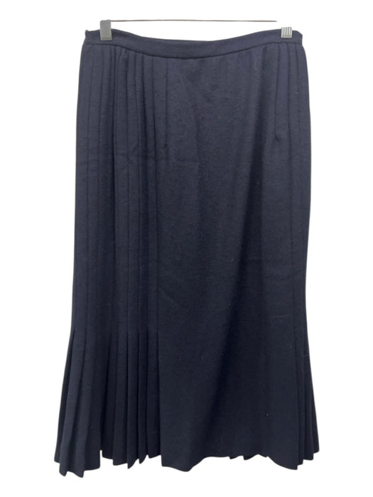Valentino Size 10 Navy Blue Wool High Rise Pleated Button Detail Midi Skirt Navy Blue / 10