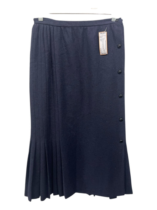 Valentino Size 10 Navy Blue Wool High Rise Pleated Button Detail Midi Skirt Navy Blue / 10
