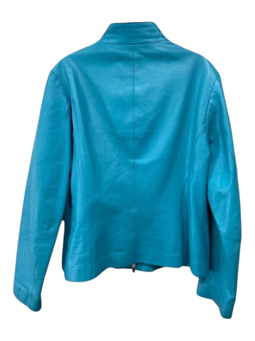 Vera Pelle Size XL Teal Blue Leather Zip Up Long Sleeve Shine Jacket Teal Blue / XL