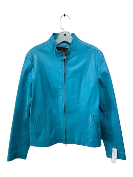 Vera Pelle Size XL Teal Blue Leather Zip Up Long Sleeve Shine Jacket Teal Blue / XL