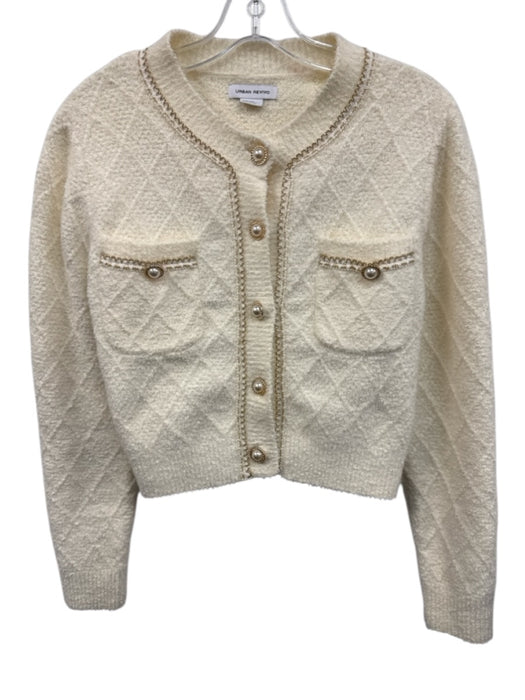 Urban Revivo Size M Cream White Polyamide Blend Textured Knit Cardigan Jacket Cream White / M