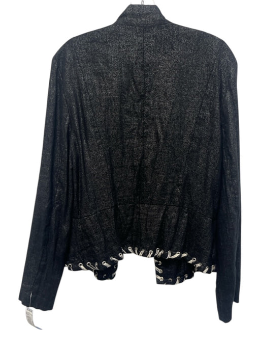 Alberto Makali Size 12 Black & White Cotton & Linen Crystal Detail Jacket Black & White / 12