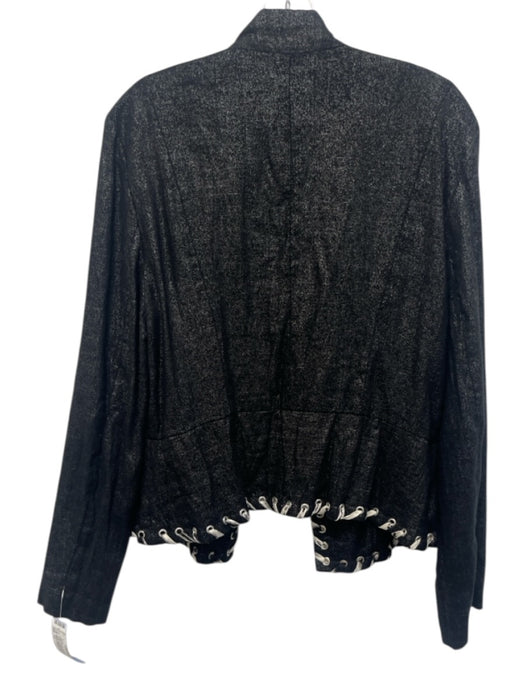 Alberto Makali Size 12 Black & White Cotton & Linen Crystal Detail Jacket Black & White / 12