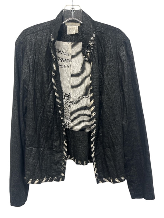 Alberto Makali Size 12 Black & White Cotton & Linen Crystal Detail Jacket Black & White / 12