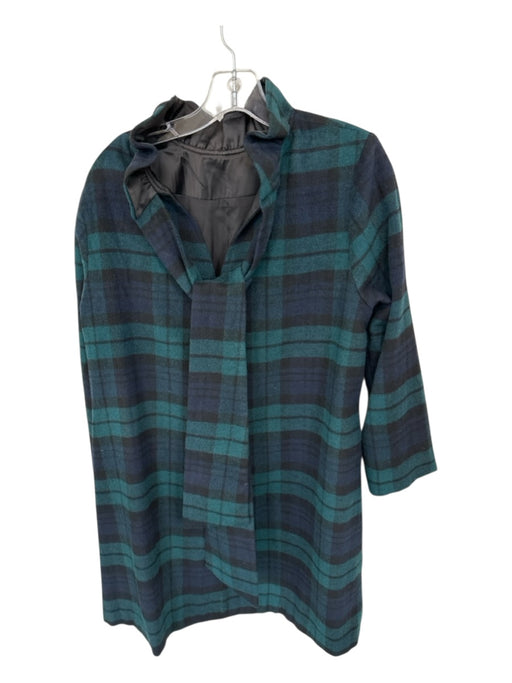Tuckernuck Size L Green & Navy Wool Long Sleeve Plaid Ruffle collar Dress Green & Navy / L