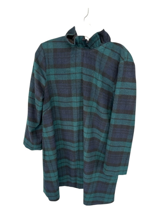 Tuckernuck Size L Green & Navy Wool Long Sleeve Plaid Ruffle collar Dress Green & Navy / L