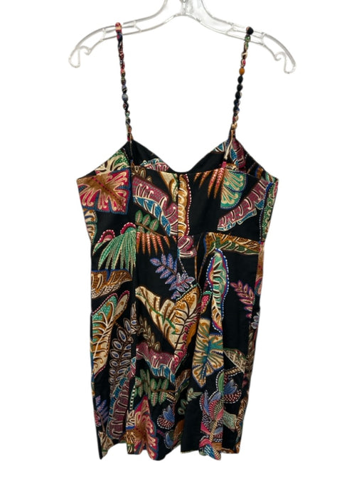 Farm Rio Size M Black, Green & Multi Print Cotton Beaded Straps Back Zip Dress Black, Green & Multi Print / M