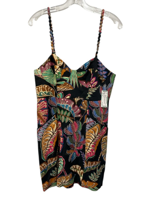 Farm Rio Size M Black, Green & Multi Print Cotton Beaded Straps Back Zip Dress Black, Green & Multi Print / M