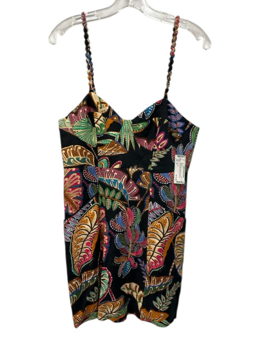 Farm Rio Size M Black, Green & Multi Print Cotton Beaded Straps Back Zip Dress Black, Green & Multi Print / M
