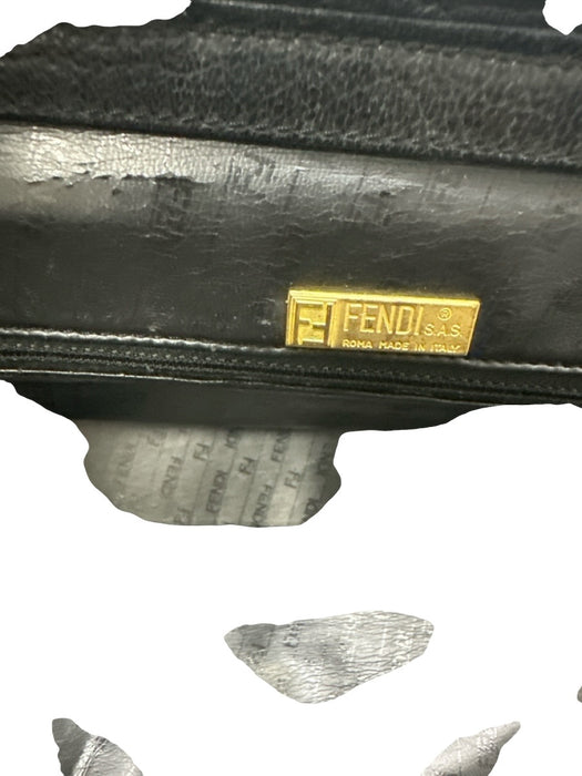 Fendi Black & Gold Leather Gold hardware Basket Weave Top Handle Logo Bag Black & Gold / Medium