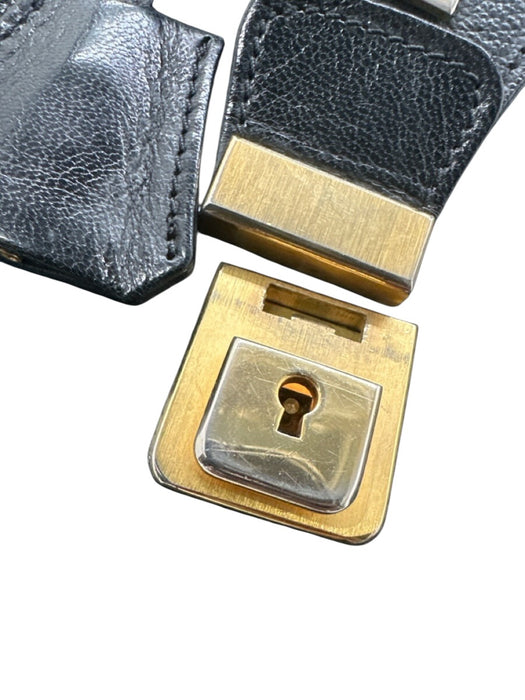Fendi Black & Gold Leather Gold hardware Basket Weave Top Handle Logo Bag Black & Gold / Medium