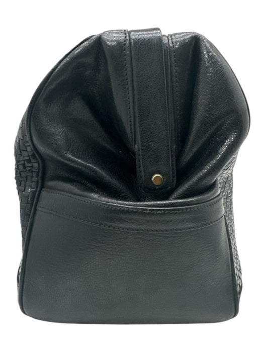 Fendi Black & Gold Leather Gold hardware Basket Weave Top Handle Logo Bag Black & Gold / Medium