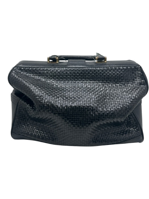 Fendi Black & Gold Leather Gold hardware Basket Weave Top Handle Logo Bag Black & Gold / Medium
