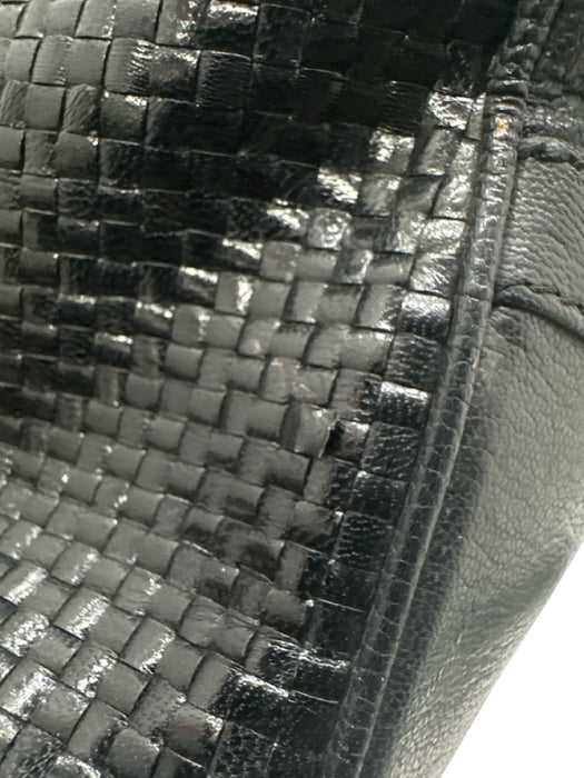 Fendi Black & Gold Leather Gold hardware Basket Weave Top Handle Logo Bag Black & Gold / Medium