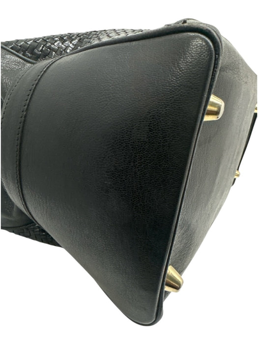 Fendi Black & Gold Leather Gold hardware Basket Weave Top Handle Logo Bag Black & Gold / Medium