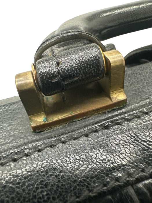 Fendi Black & Gold Leather Gold hardware Basket Weave Top Handle Logo Bag Black & Gold / Medium