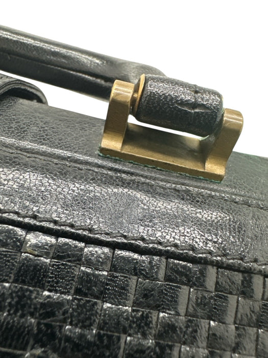 Fendi Black & Gold Leather Gold hardware Basket Weave Top Handle Logo Bag Black & Gold / Medium