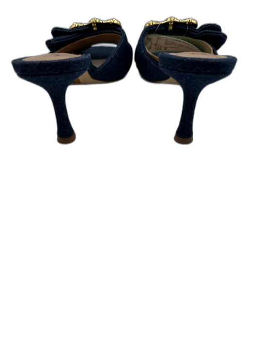 Sam Edelman Shoe Size 8 Med Wash Cotton Denim Gold Buckle Square Toe Sandals Med Wash / 8
