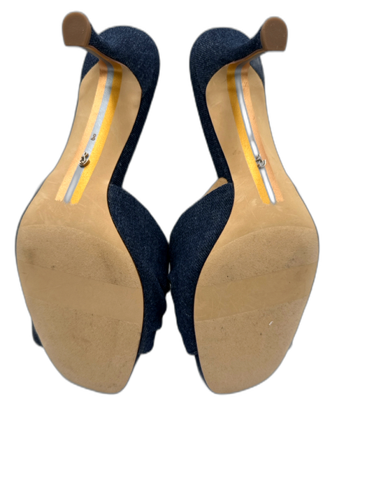 Sam Edelman Shoe Size 8 Med Wash Cotton Denim Gold Buckle Square Toe Sandals Med Wash / 8